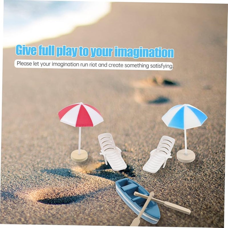 Miniature Beach Decor Set With Chairs Boats Umbrellas For DIY Fairy Garden - Image 2
